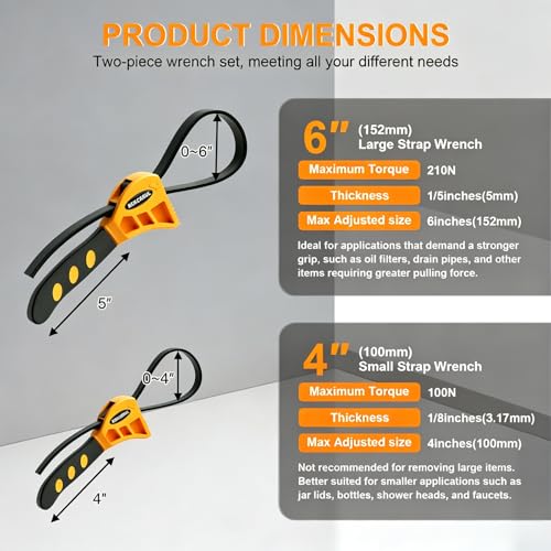 2 PCS Heavy-Duty Strap Wrench Set Upgrade 4" to 6" Diameter Orange - color: Orange