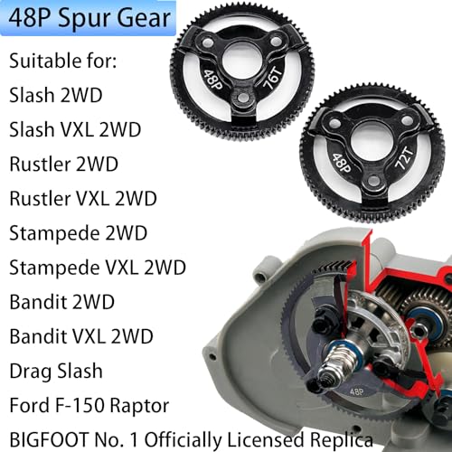 48P 72T and 76T Hardened Steel Spur Gear Set for Traxxas 1/10 Slash 2WD - size: 48P-Spur Gear-72T 76T