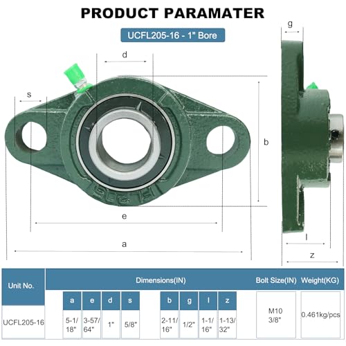 4 Pack UCFL205-16 Pillow Block Bearing, Flange Mount Ball Bearing Unit, 1 Inch Bore, 2-Bolt Flange, Self Aligning Cast Iron Housing, Set Screw Locking Style Flange Pillow Block Bearing - style: UCFL205-16