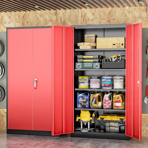 INTERGREAT Metal Storage Cabinet, 72” H Storage Cabinet with 2 Doors and 4 Adjustable Shelves for Office, Home, Garage, Pantry (Black Red) - color: Black Red, size: 72" Large Storage Cabinet