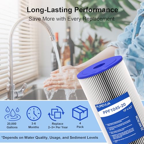 10" x 4.5" Pleated Sediment Water Filter Cartridge 20 Micron 4-Pack