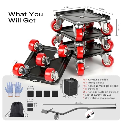 Furniture Dolly with 5 Wheels Heavy Duty Furniture Movers with Wheels Furniture Moving Wheels for Heavy Furniture Dollies Moving Dolly Heavy Duty Furniture Lifter Tool Rollers 3307lbs Load Capacity - size: 6.89x6.5 IN