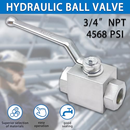 TieMin Hydraulic Valve 3/4 Inch 4568 PSI High Pressure, Shut-Off 2 Way Hydraulic Ball Valve KHB 3/4" NPT