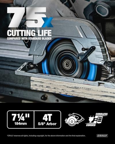 CRALY 7-1/4 Inch 4 Teeth Hardie Fiber Cement Circular Saw Blade, 5/8 Inch Arbor, Polycrystalline Diamond Tipped (PCD), Thin Kerf, Black Ice™, for Laminate Flooring, 3-Pack(C0704FC-3) - size: 7-1/4'', 5/8‘’ arbor, 4T*3