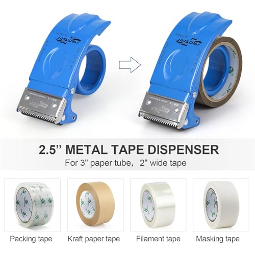 BOMEI PACK Metal Packing Tape Dispenser, 2.5inch Heavy Duty Handheld Heavy Tape Dispenser, 2Pcs, Blue