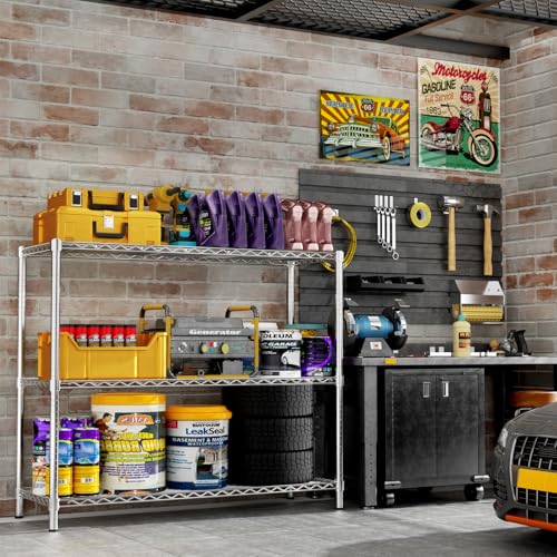 Storage Shelves, 2 PCS 48" L x 20" W x 47" H Heavy Duty Garage Wire Shelving Unit Loads 1200LBS, 3-Tier Adjustable Metal Industrial Utility Shelf Rack for Kitchen, Laundry Room, Basement - color: Chrome, size: 48" L x 20" W x 47" H 2PC