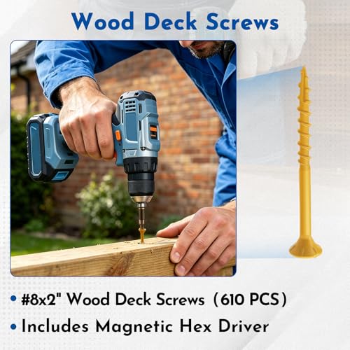 #8 x 2 Deck Screws Wood Screws, Torx Flat-Head Exterior Screws, T25 Star Bit Included(615PCS 5LB Box) - size: #8x2"