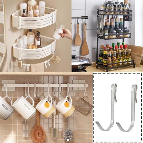 20pcs J-Shaped Stainless Steel Hanger Hooks - Clip-On, Wire Rack, Sink Grid & Shelf Hooks for Kitchen, Bedroom & Office, Silver - color: Silver, size: 0.1"