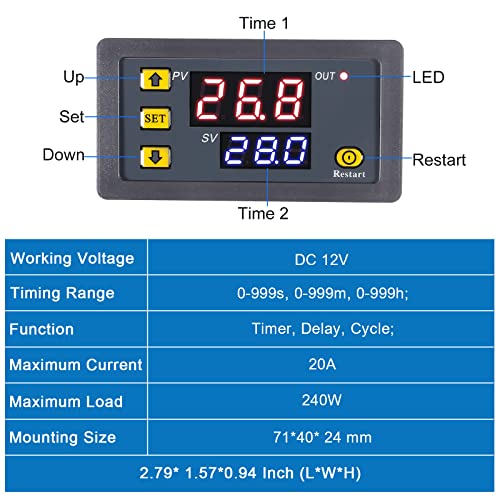 2Pcs Timer Delay Relay DC 12V 20A Programmable LED Digital Cycle Delay Relay Timer Module Switch ON-Off Control 0ms-999h - color: DC 12V