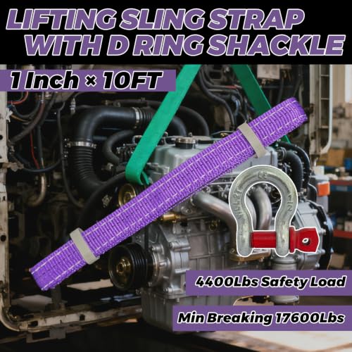 1" × 10' Web Lift Sling Straps with and D Ring Shackle - size: 1 Inch × 10 FT