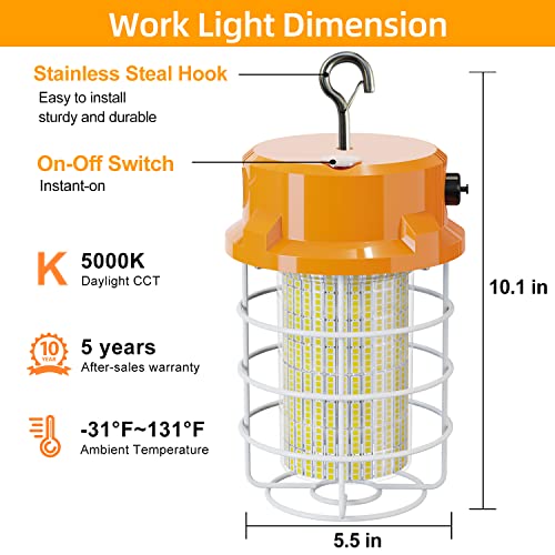 80W LED Temporary Work Light 12000Lm 5000K Construction Lights Led Work Light IP67 Dust Waterproof Portable Lights with Stainless Steel Guard Hook for Mine Wharf Job Site Garage Factory Lighting - size: 80W