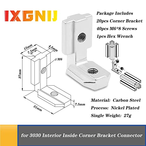 20Set 3030 Corner Bracket L-Shape Interior Inside Connector for 3030 Aluminum Extrusion AccessoriesSilver(20 LES) - style: 20Set Internal Corner Buacket Silver