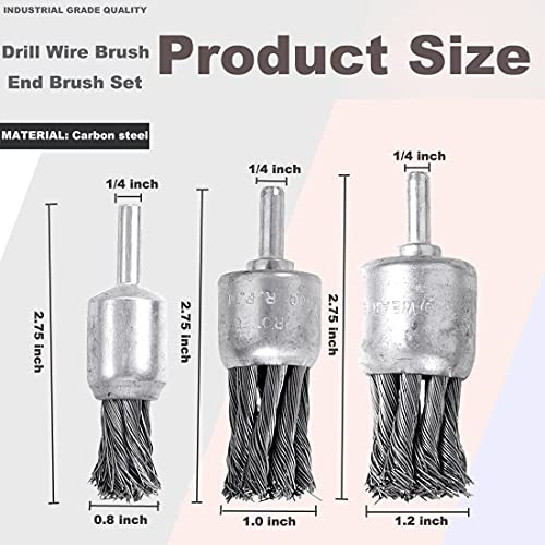9 Pack Wire Wheels Brush for Drill, - Sizes 0.8" 1" 1.2", Wire End Brush