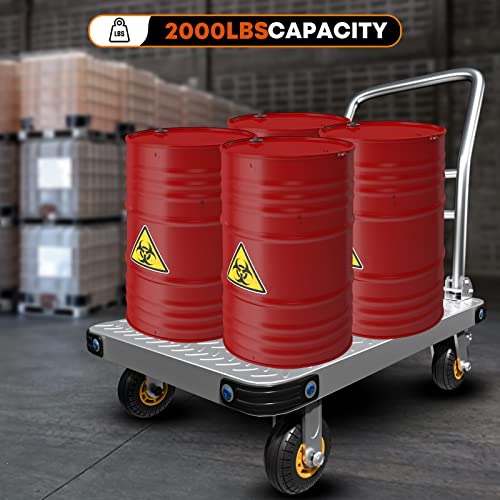 Heavy Duty Platform Truck Flat Moving Cart Hand Trucks,2000Lbs Steel Push Cart Dolly, 36 x 24in Large Flatbed with 5'' 360 Degree Swivel Wheels for Easy Storage - size: 36" L X 24" W