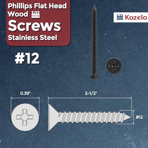 50pcs Phillips Wood Screws #12x2-1/2 304 Stainless Steel Black - color: Black, size: #12x2-1/2"