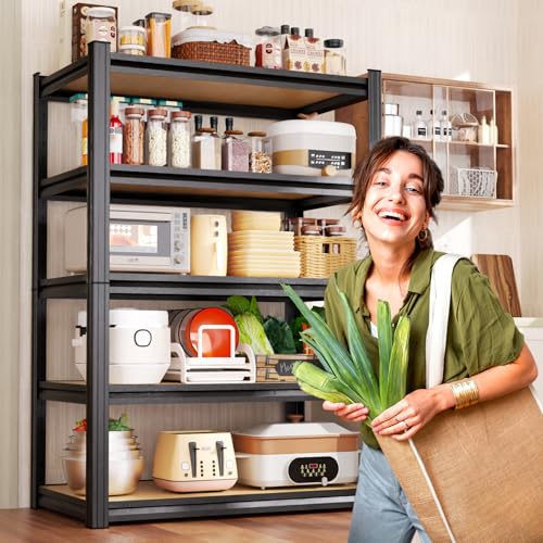 71"H Heavy Duty Garage Shelving - 1900 LBS Capacity 5-Tier Metal Storage Shelves, 71"H x 28"W x 12"D Adjustable Steel Utility Rack, Compact Storage Shelf for Pantry, Closet, Basement, Shed - Black - size: 28"Wx12"Dx71.2"H