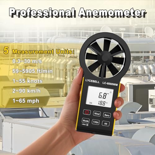 7-in-1 Anemometer Handheld CFM Meter for Wind Speed, Atmospheric Pressure, Wind Chill, Temperature, Humidity, Altitude, Dew Point Temp, Digital Air Flow Wind Gauge HVAC Outdoor Weather Meter