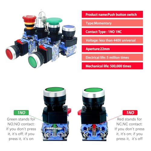 Waterproof Push Button Switch Box, IP67 Rated, Outdoor Industrial Start/Stop Control Box with Protective Cover (Green/Red/2-position knob/Emergency Stop) - color: Green/Red/2-position knob /Emergency Stop