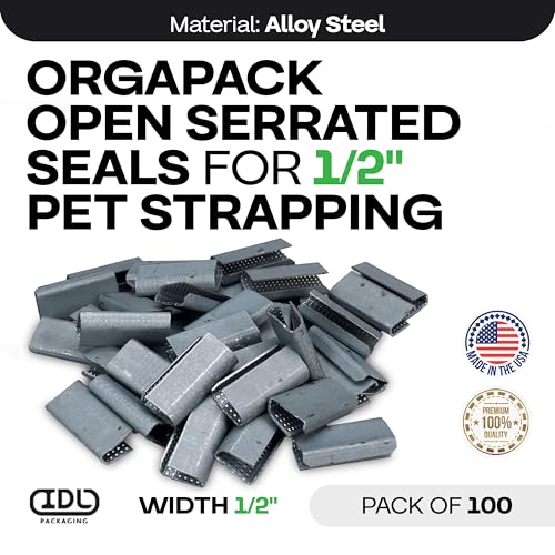 IDL Packaging Orgapack Open Serrated Seals for 1/2" Strap Width Polyester (PET) Strapping (Pack of 100) - Patented Serrated Pattern - Superior Holding Power of Packaging Strapping - color: Pack of 100, size: 1/2" Orgapack Premium