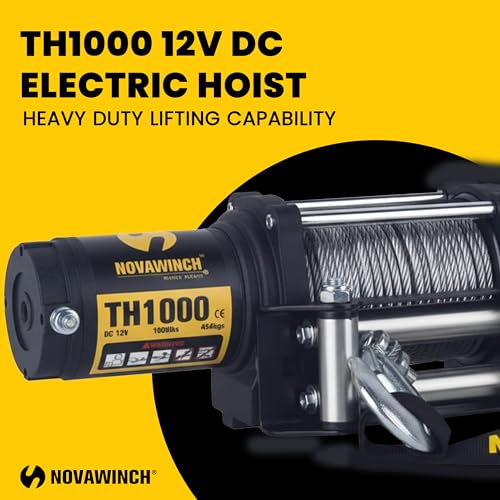 TH1000 Electric Hoist 1000 lb - 12V DC Power Hoist with Mechanical Brake - Cable Hoist with Plug in Remote Control - Vertical or Horizontal Mount Lifting System for Material Handling
