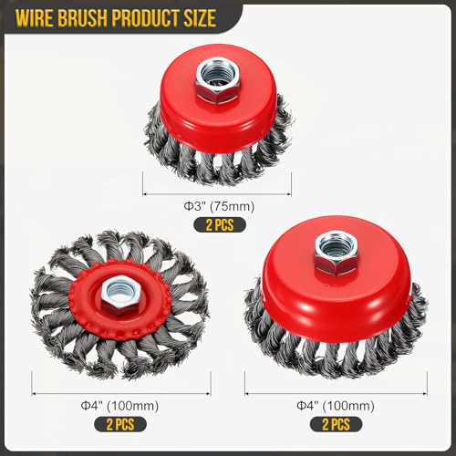 DTGN 6 Pcs Wire Wheel Cup Brush Set, 5/8"-11 Arbor(3"/4" Cup + 4" Wheel) - size: 3"/4" cup + 4" wheel