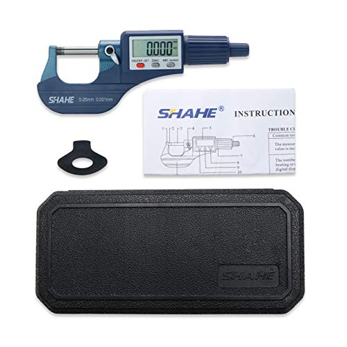 SHAHE Digital Micrometer 0-25mm / 0-1" Metric & Inch, 0.00005" Resolution, 0.0001" Accuracy