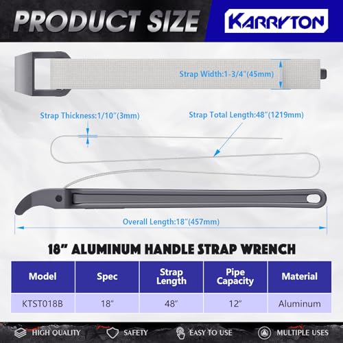 18 Inch Strap Wrench, Aluminum Handle w/ 48" Long Nylon Strap