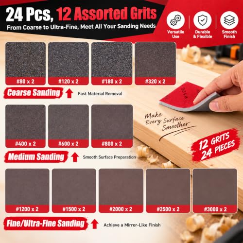 24 Pcs 2500 Grit Sanding Sponges, Wet Dry Sanding Blocks for Polishing - size: 24 PCS-2500 Grit
