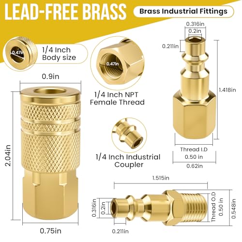 3 Pack 1/4" NPT Brass Air Coupler & Plug Kit, Quick Connect Fittings