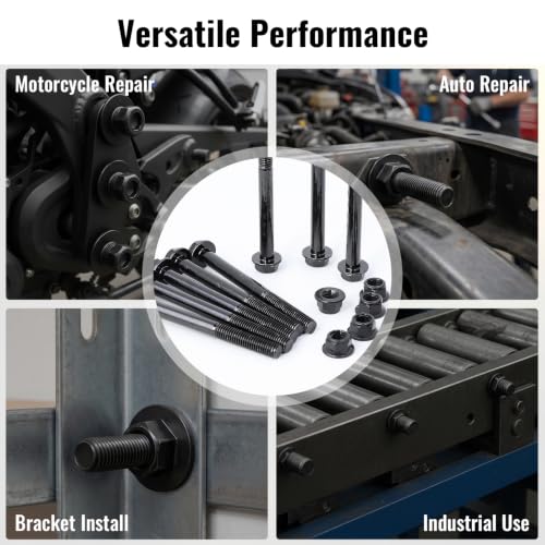 Minho M8-1.25 x 90mm Flange Head Bolts in Carbon Steel Material,Flange Hexagon Screws Come with Flange Nuts,Black Oxide Finish Plated,Partial Thread, 8 Sets - size: M8-1.25*90