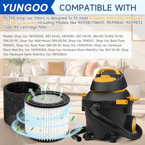 2 Pack 90398 Replacement Filter Fit Shop Vac Small Cartridge Filter Type AA - size: 4 Gallon & Less