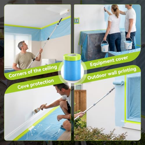 VOISEN 3 Rolls Pre-Taped Masking Film for Painting-22 x 66',Painters Plastic Sheeting with Widened Automotive Masking Tape, Plastic Tarp for Painting, Film for Car, Wall Protection - color: 3 Rolls