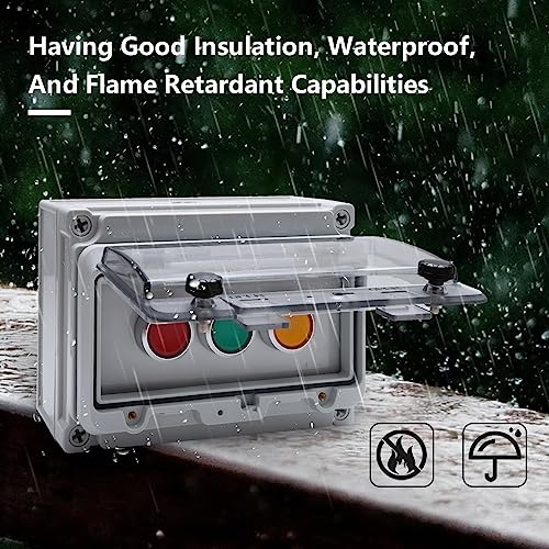 APIELE IP67 Outdoor Waterproof Button Switch Box Emergency Stop Button Switch Key Button Switch and Green Instantaneous Button Switch with Protective Cover Anti-Misoperation Switch - style: Green Button Switch/Key Switch/EMG Stop Switch+Box