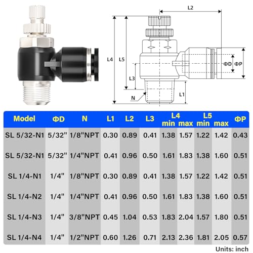 TAILONZ 1/4" x 1/8" NPT SL-1/4-N1 Elbow Flow Control Valve 3Pcs - size: 1/4"OD1/8"NPT