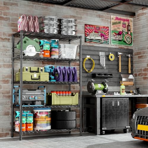 Storage Shelves, 36" L x 14" W x 72" H Heavy Duty Garage Wire Shelving Unit Loads 1750LBS, 5-Tier Adjustable Metal Industrial Utility Shelf Rack for Kitchen, Laundry Room, Basement - color: Black, size: 36" L x 14" W x 72" H