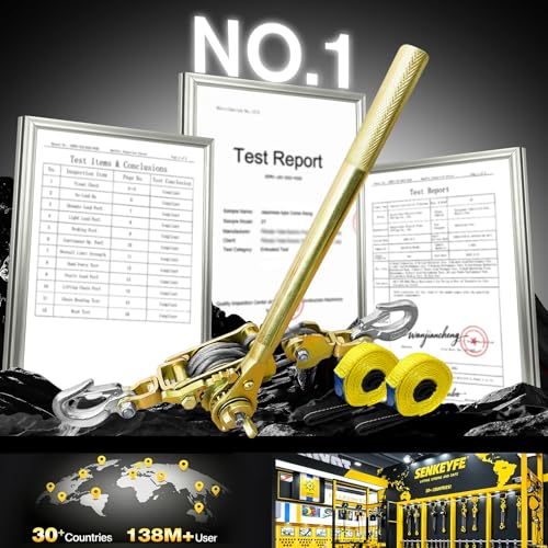 Come Along Winch Puller 3T 10FT, Cable Hoist Winch Puller with 2 Hooks, 2 Towing Straps 8FT, Come Along Tool Heavy Duty, Ratchet Puller for Lifting Pulling Construction Building - size: 3T-10FT(+2straps)