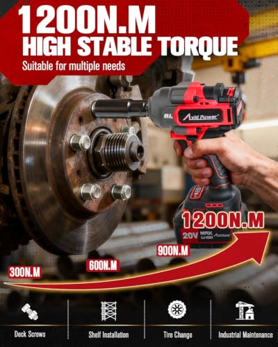 AVID POWER 1/2” Brushless Cordless Impact Wrench/Gun 900ft-lbs, 2 Batteries - color: Red