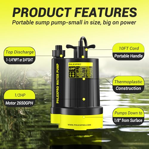 1/2HP Automatic Submersible Sump Pump, 5300 GPH Water Pump - color: Black-yellow