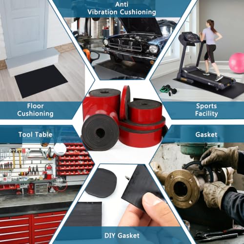 Adhesive Reinforced Solid Rubber Sheets, Self Adhesive Rubber Strips Rolls - color: 1/8" Thick Adhesive, size: 0.5” Wide x 120” Long