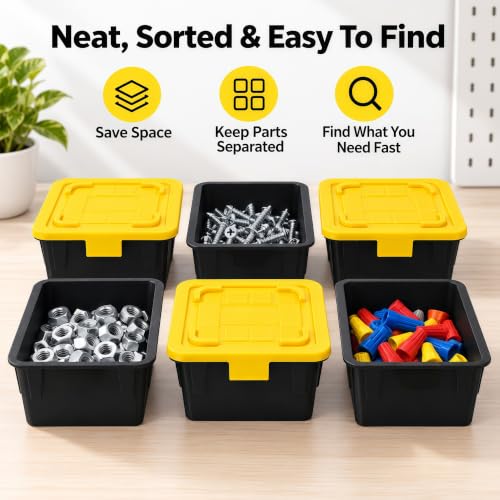 Mini Storage Bins, Black and Yellow, 6 Pack - color: Yellow