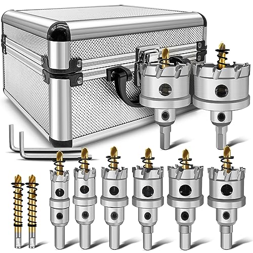 TCT Carbide Hole Saw Kit for Hard Metal, 12 pcs Heavy Duty Carbide Tungsten Carbide Tipped Hole Saw Set, with 1 Aluminum Box 2 Extra Pilot Drill Bits and 2 Hex Key - color: 10PCS(3/4"-2")