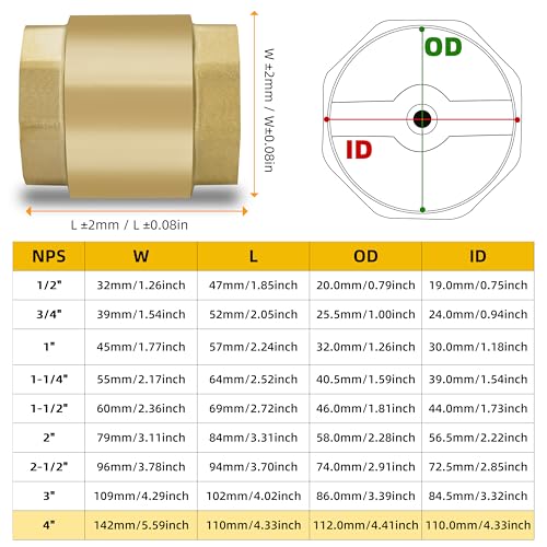 4" NPT Vertical Spring Check Valve, Brass, Heavy-Duty, Female Thread, DN100 - size: 4"-NPT