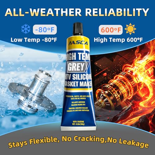 NASCA Grey RTV Silicone Gasket Maker - 600°F High Temp Sealant, 3 oz
