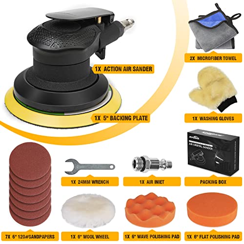 Autolock 5 Inches Air Random Orbital Sander, Pneumatic Palm Sander 1pcs - size: 5 Inch