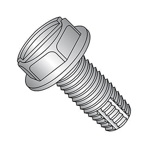 18-8 Stainless Steel Thread Cutting Screw, Plain Finish, Hex Washer Head, Slotted Drive, Type F, #10-32 Thread Size, 1" Length (Pack of 10)