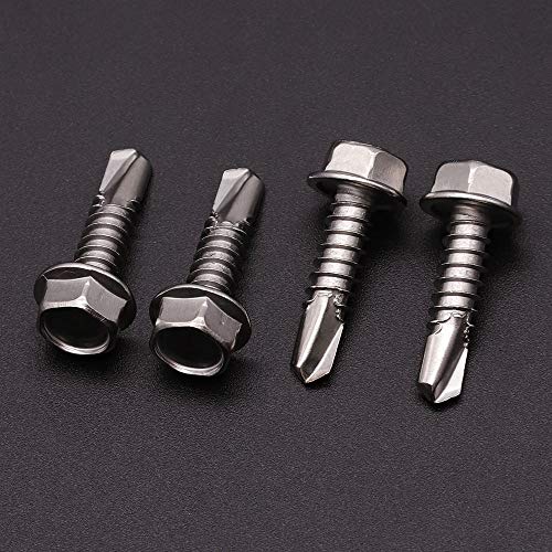 #14 x 1 (50 Pack) Hex Washer Head Self Drilling Screws (3/4" to 7" Available), 410 Stainless Steel Self Tapping Sheet Metal Screws, No Pre-drilled Needs - size: #14 x 1"