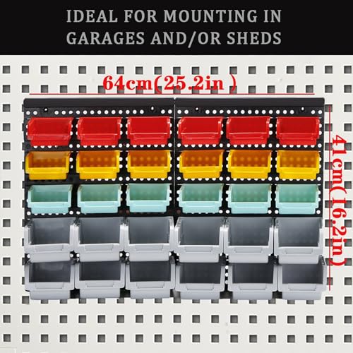 MULSAME Wall Mounted Storage Bins Parts Rack 4 Colors Bin Organizer Garage Plastic Shop Tool, Garage Organizers and Storage (Style-Serene) 25.2"*16.2" - size: 25.2"*16.2", style: Serene