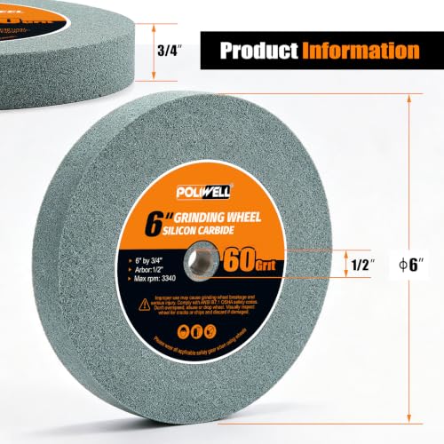 6" Bench Grinder Wheel 60 Grit & Wire Wheel Brush with 1/2" Arbor - size: 60 Grit
