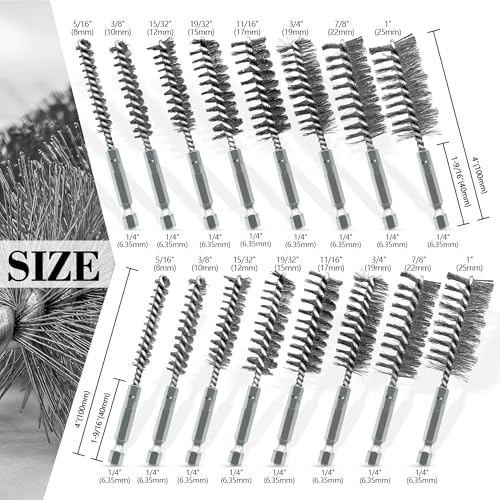 16Pcs Bore Brush Set - 304 Stainless Steel Drill Wire Bore Cleaning Brushes - color: Silver