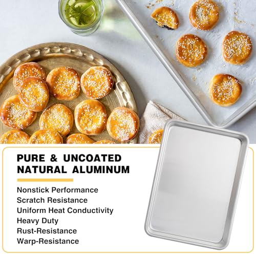 Commercial Quality Baking Sheet Pan Set, Natural Aluminum Cookie Sheet, Umite Chef Encapsulated Galvanized Steel Rim Warp Resistant Baker's Quarter Sheet Pan, Cookie Tray Pans for Baking, Roasting - size: 13x9.5in